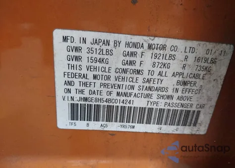 2011 Honda Fit Sport из США, поврежденный, VIN JHMGE8H54BC014241